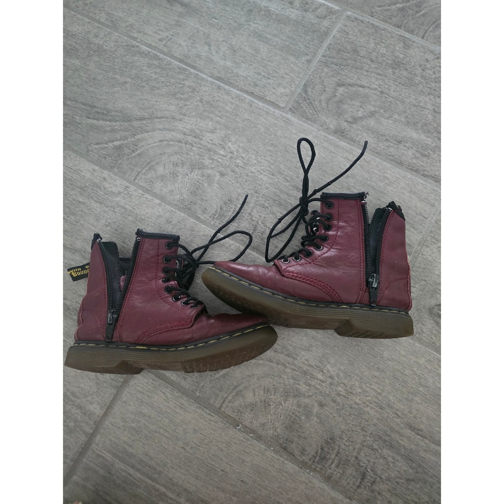 Dr. Martens Delaney Cherry Red Leather Lace Up Side Zip Combat Boots Kids US 11 - Picture 6 of 9